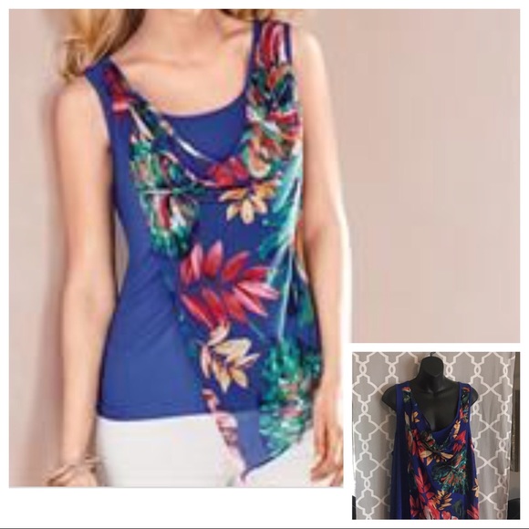 Spring Blue Palm-Printed Layered Tank Women’s 2X - Picture 2 of 8